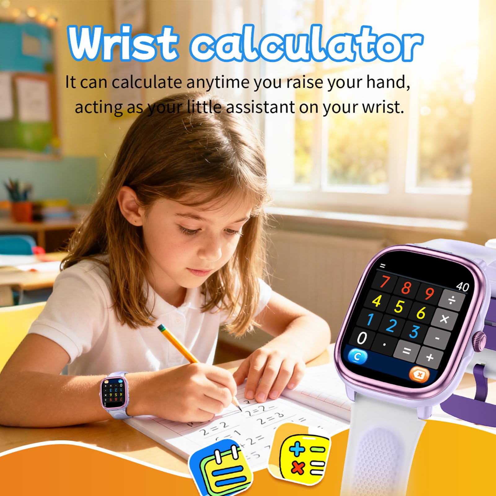 Dpofirs Orologio Intelligente per L'apprendimento per Bambini, Display da 1,83", 21 modalità Sport, Impermeabile IP68, con Torcia, Giochi, Libri di Fiabe e Lettore Musicale (PURPLE)
