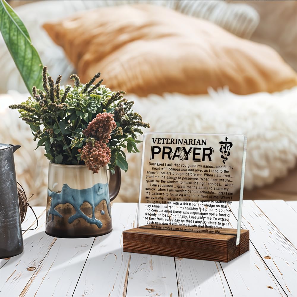 TOUNER Veterinarian Prayer Office Decor Sign, Acrylic Serenity Prayer Desk Plaque, Religious Gifts for VET Animal Doctor, Veterinarian Office Gifts, Vet School Graduation Gifts, Thank You Gifts