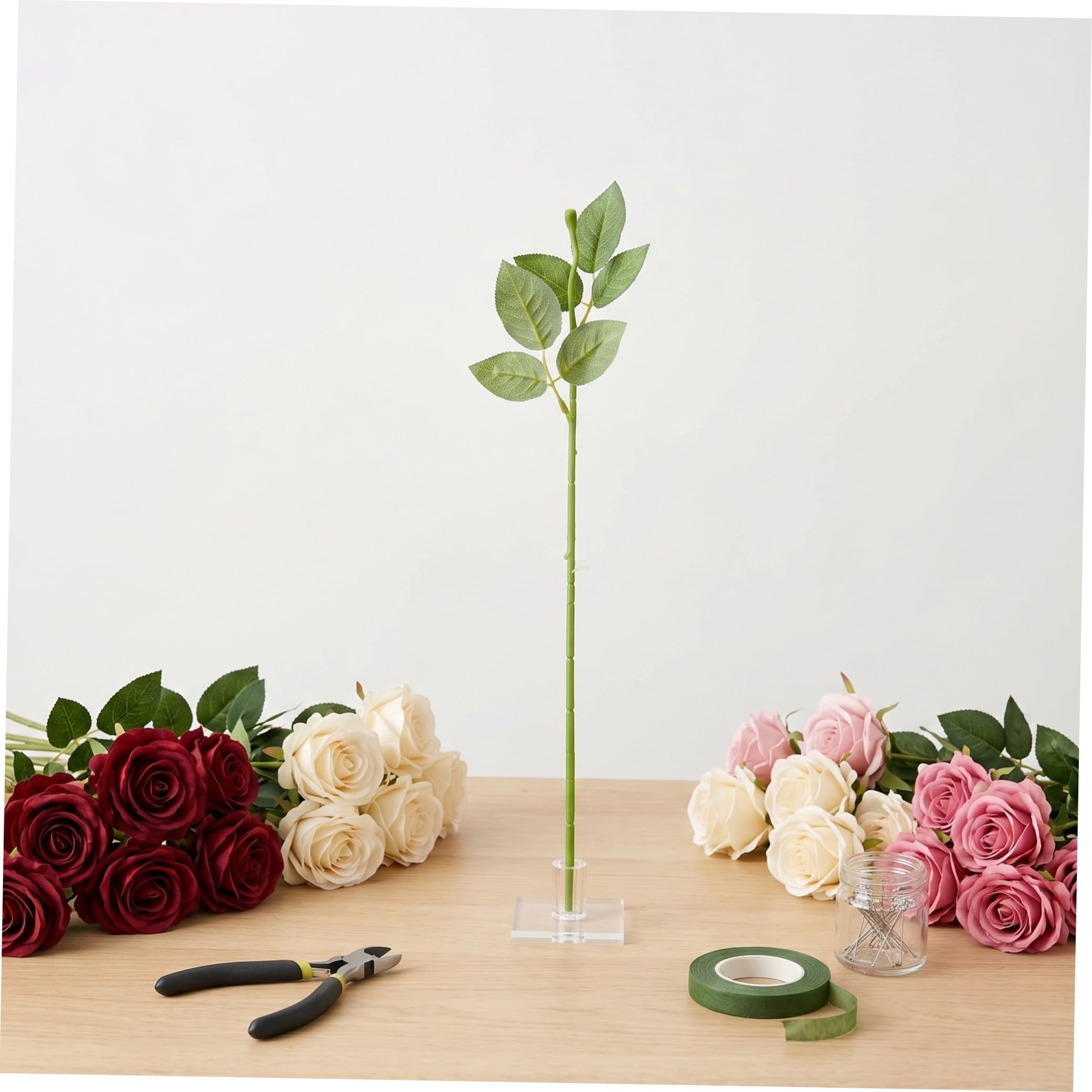 HEMOTON 60 Piezas Decoración para Bodas de Rosas Verdes de Plástico y Hierro, Compactos y Fáciles de Moldear para Manualidades y Proyectos DIY