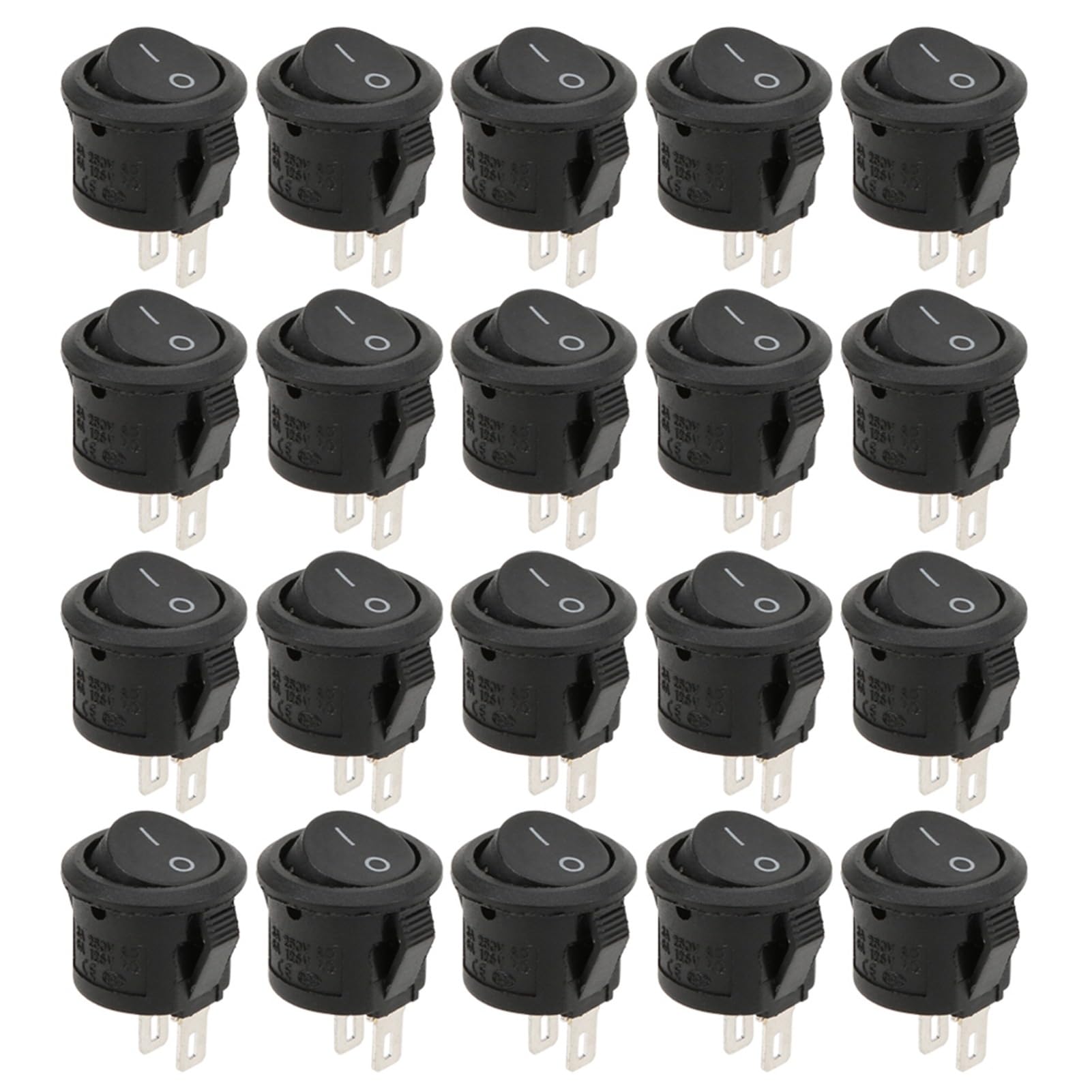 20Pcs Small Round 2 Pin 2 Position Rocker Switch High Class Plastic Zinc Coating Simple Replacement 3A250VAC 6A125VAC