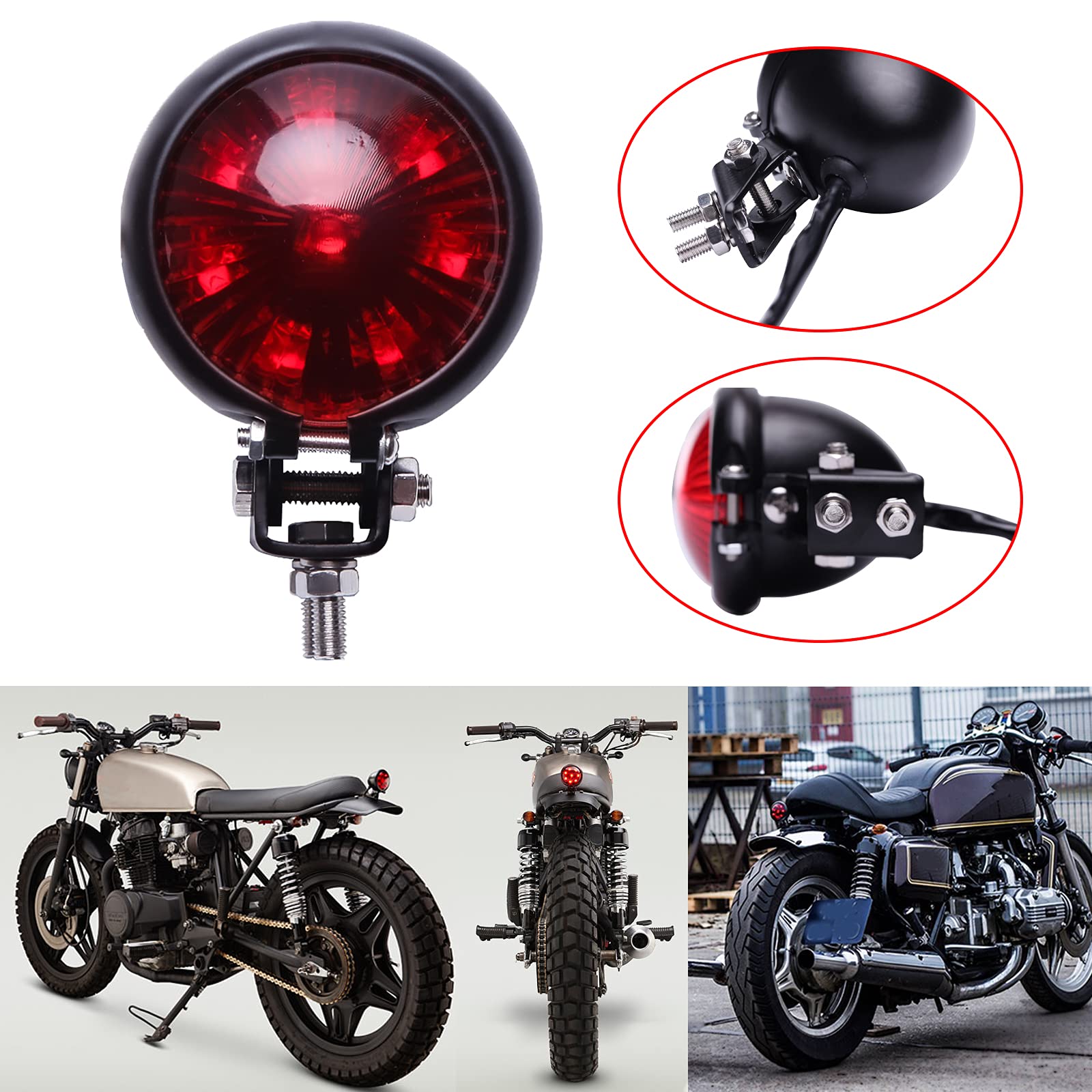 Feu Arrière De Frein Moto Rond Noir Universel - 12V, 20W, Pour Scooters, Bobber, Chopper, VTT