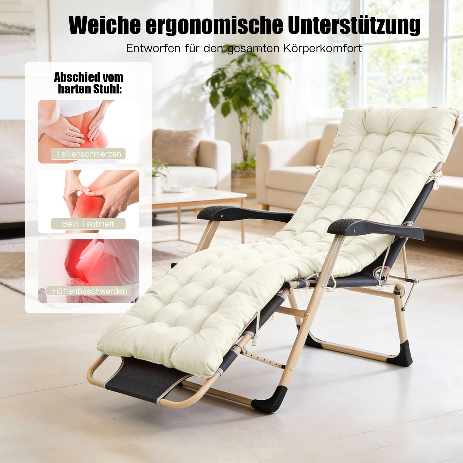Bocguy Cojín para Tumbona de Exterior 170x50x10CM，Colchóneta para Tumbona de Jardin y Terraza y Balcón - Impermeables Colchoneta para Hamaca y Tumbona con Fijación Fácil