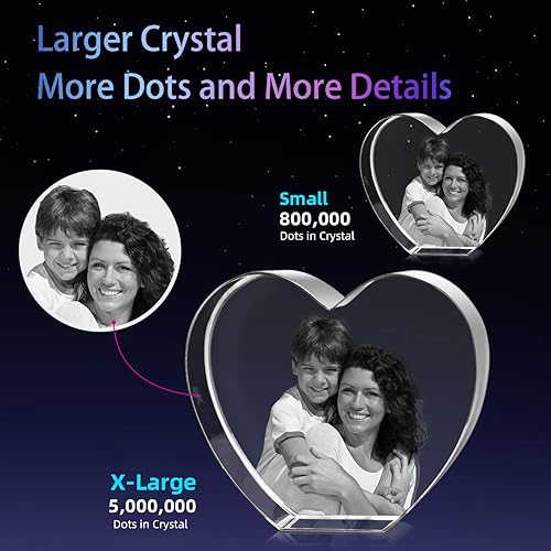 Miniatura 4 de HAN'S LASER Corazón de foto de cristal 3D afilado con base de luz, regalo de cumpleaños personalizado, regalo conmemorativo de aniversario de boda