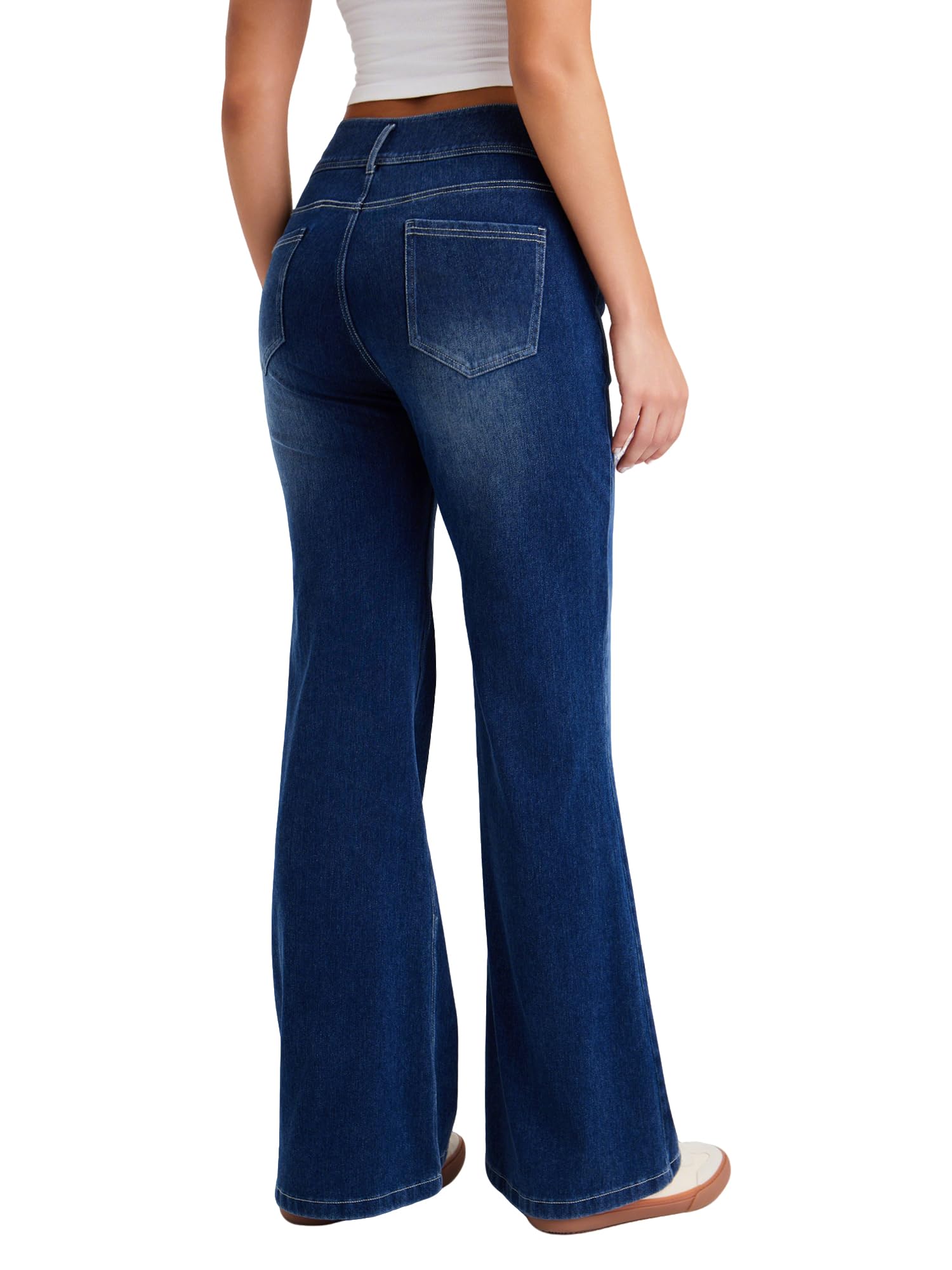 LaiEr Jeans à Jambe Large pour Femmes,avec Design de Devant à Boutons Doubles et Fermeture éclair,Coupe Ample,Pantalon en Denim à Haute élasticité adapté