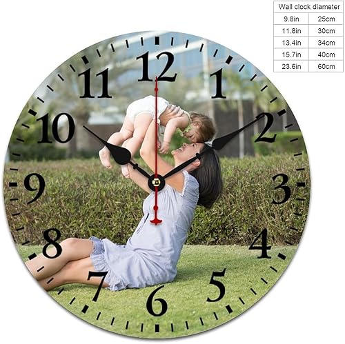 Miniatura 2 de Reloj de pared personalizado con imagen, reloj de madera Rusitc personalizado de 15.7 pulgadas, decoración del hogar, reloj redondo silencioso