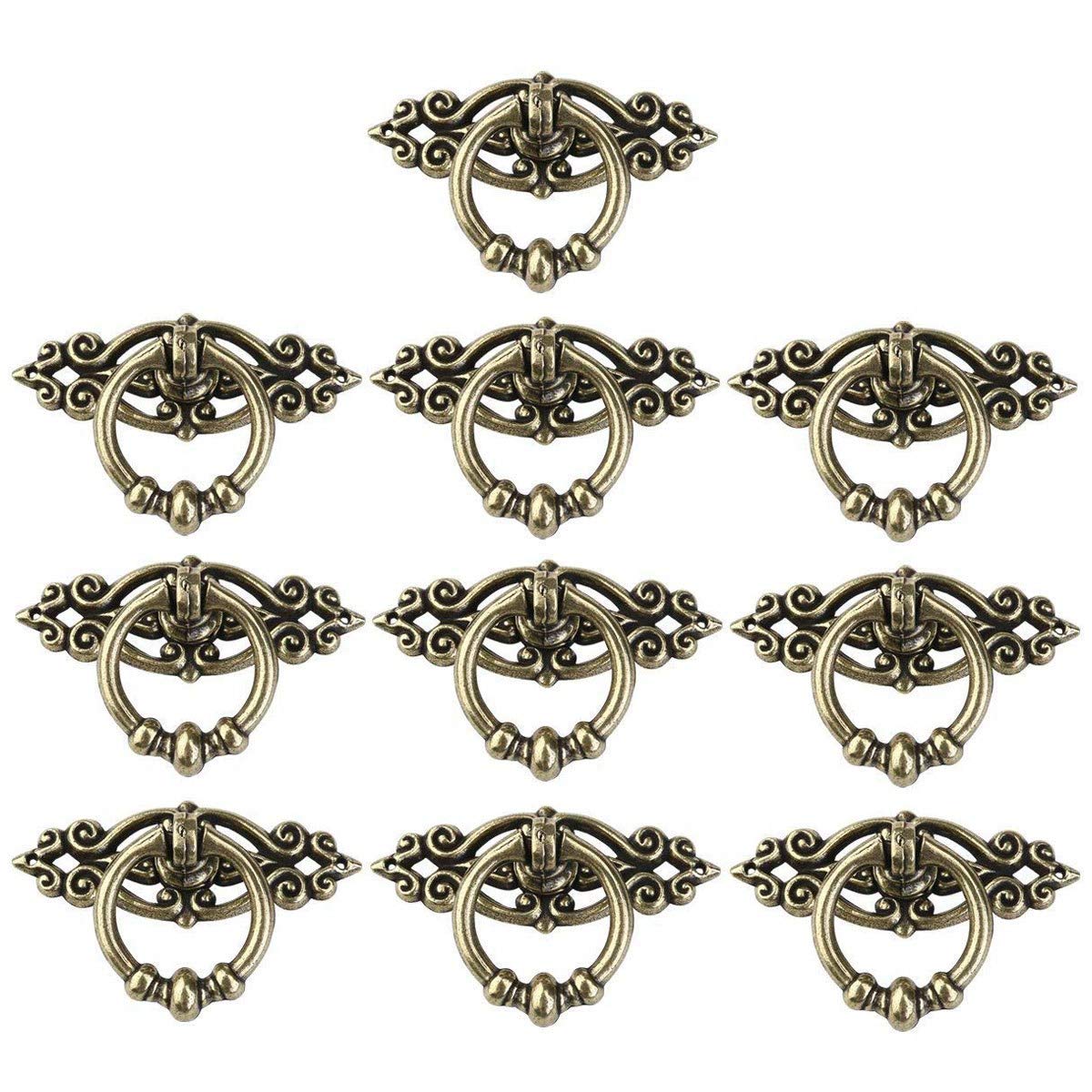 melairo 10Pcs Vintage Kitchen Cabinet Cupboard Dresser Door Drawer Ring Pull Handles Knobs (Antique Brass)
