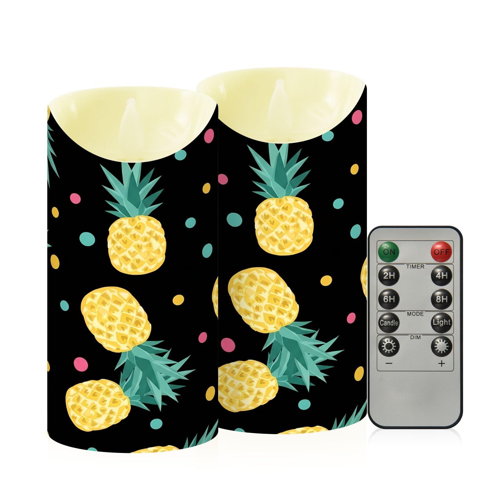 Cgiub Pineapple Flameless Candles with Timer 2pcs Battery Operated Flickering Flameless LED Pillar Candles for Holiday Home Wedding Fireplace Decor