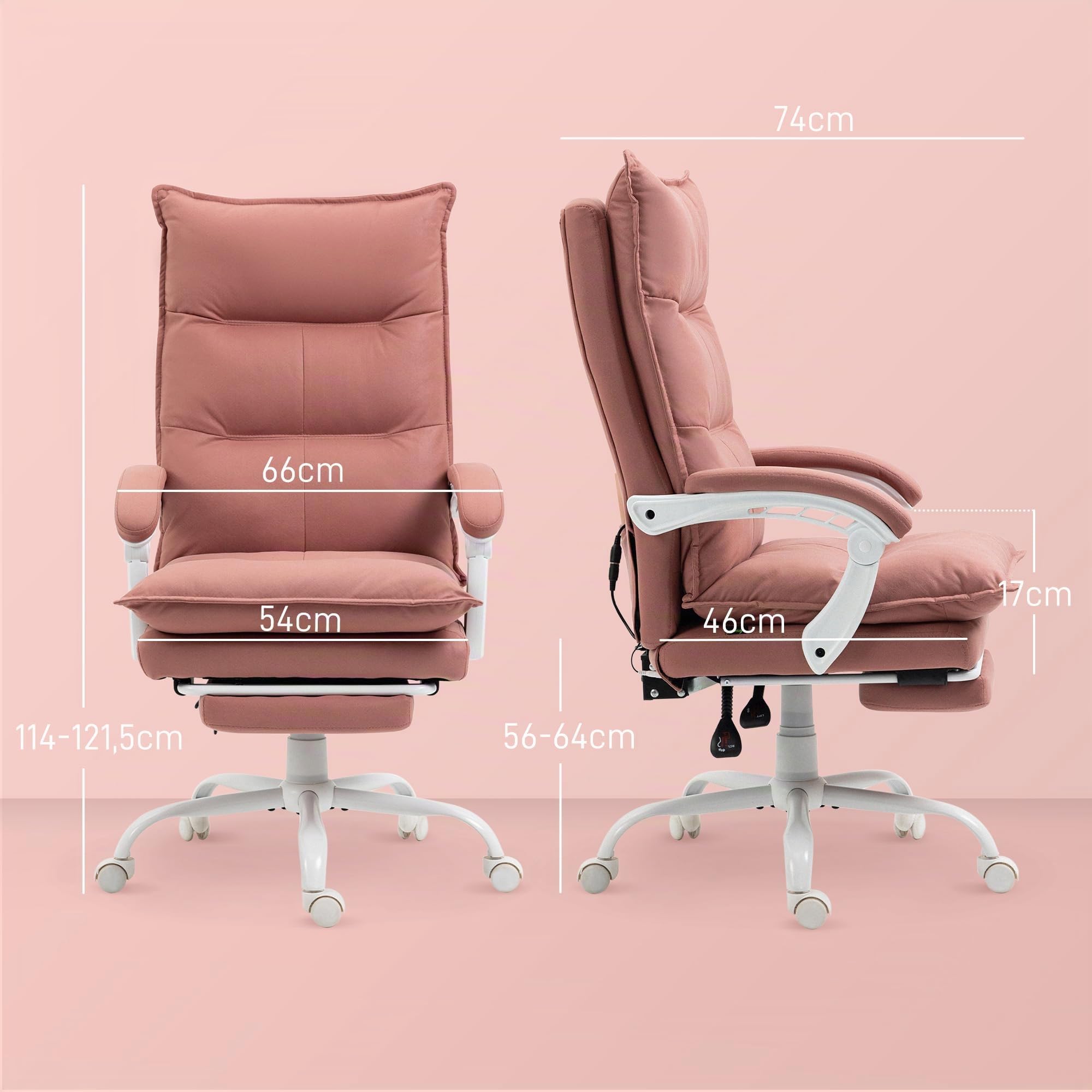 Vinsetto Fauteuil de Bureau Massant et Chauffant Hauteur Réglable Rose