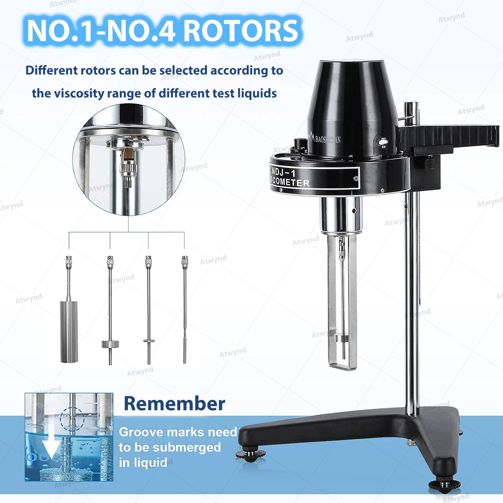 Viscosímetro Rotativo Portátil con 4 Husillos para Pinturas y Aceites; Rango 10-100.000 Mpa·S, Precisión ±5%, Apto para Líquidos Newtonianos y Uso en Laboratorio