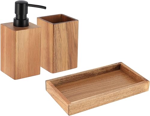 Acacia - Juego de accesorios de baño (3 piezas, rectangular)