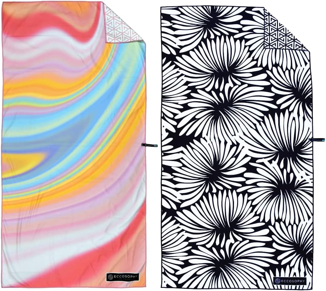 ECCOSOPHY Bundle of 2 Large 71x35 inch Quick Dry, Microfiber Beach Towels with Travel Pouch.