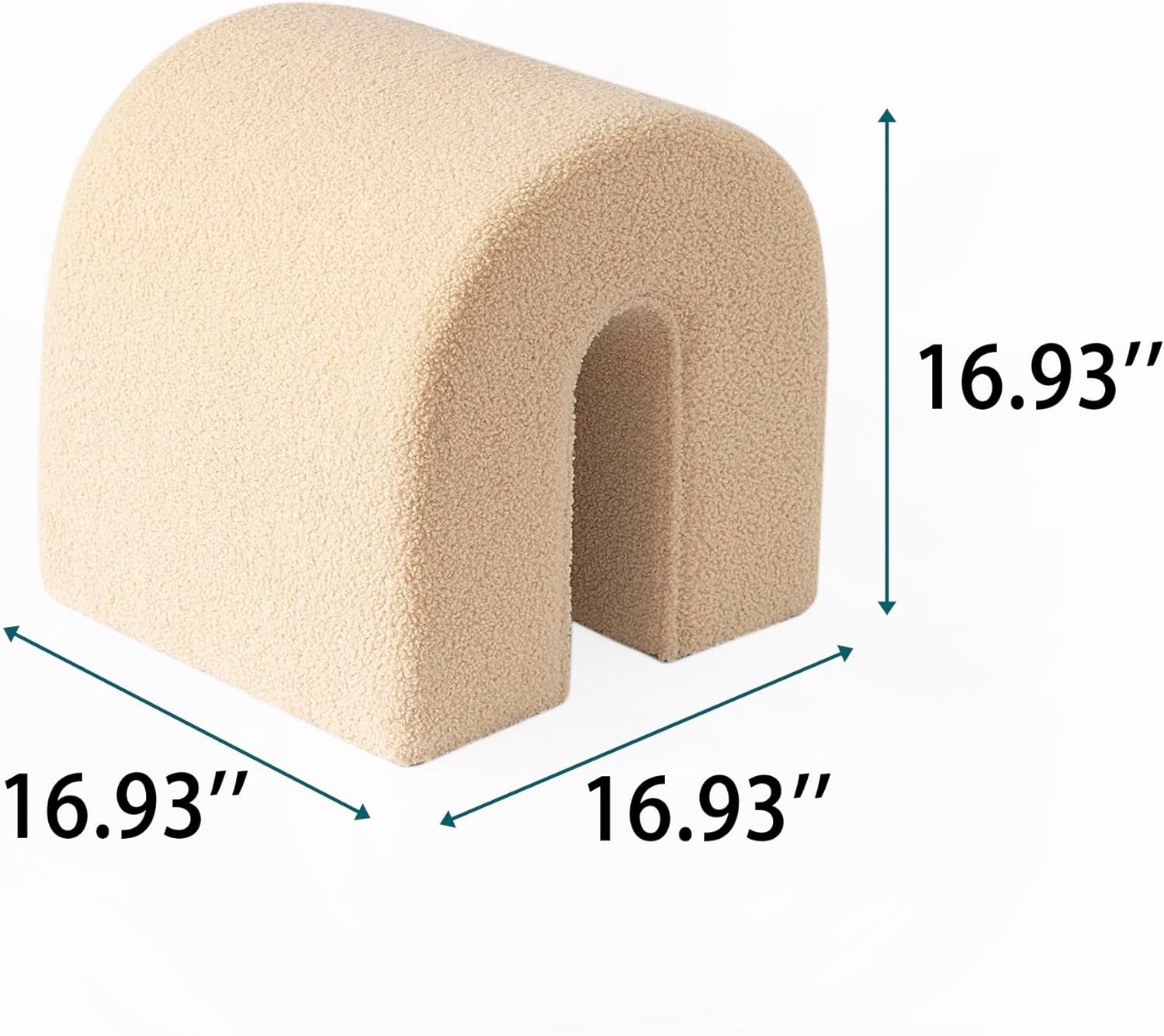 SHYFOY Foot Ottoman, 16.93" Upholstered Footstool with Soft Teddy Velvet, N-Shaped Dressing Table Stool, Compact and Stylish Living Room and Bedroom Stool (Camel)