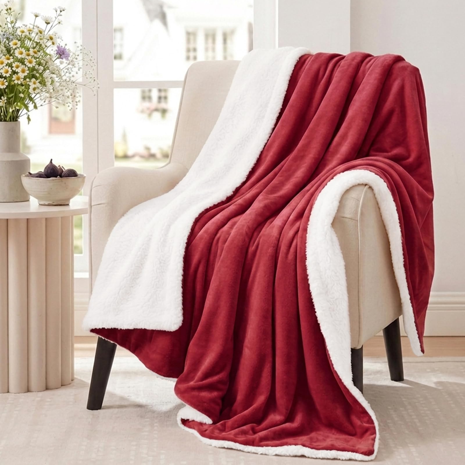 Aisbo Sherpa Decke Kuscheldecke Flauschig, Sofadecke Couch, 130x150 Rot | Wolldecke Winter Fleecedecke Weich, Dicke Wohndecke Couchdecke Sofa Decke Fleece, Geschenke für Frauen