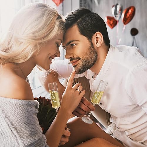 Miniatura 5 de AW BRIDAL Juego de 2 copas de champán, grabado MR MRS, cristal, 6 onzas, juego de corte de pastel, caja de regalo de boda, regalos de inauguración