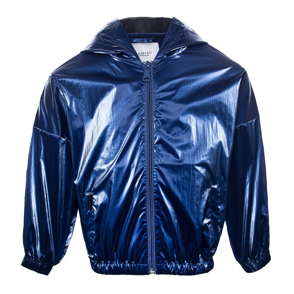 RAMISU Kids Metallic Shiny Lightweight Switchback Water-repellent Jacket Hooded Raincoat Front-Zip Coat 3-8Years