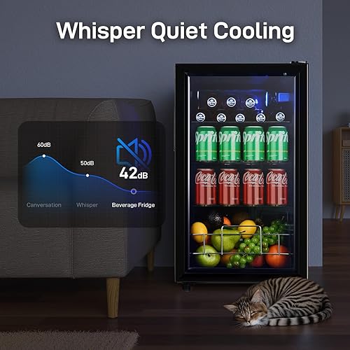 Miniatura 6 de 2.6 Cu.Ft Beverage Refrigerator and Cooler, Fridge with Tempered Glass Door, 126 Cans Wine Drink Beer Fridge for Office Bedroom Bar, 7 Level