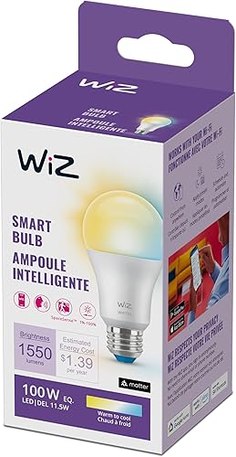 WiZ Connected Bombillas inteligentes LED A19 de 100 W, sintonizables, color blanco, se conecta a tu Wi-Fi, bombilla inteligente E26, controla con