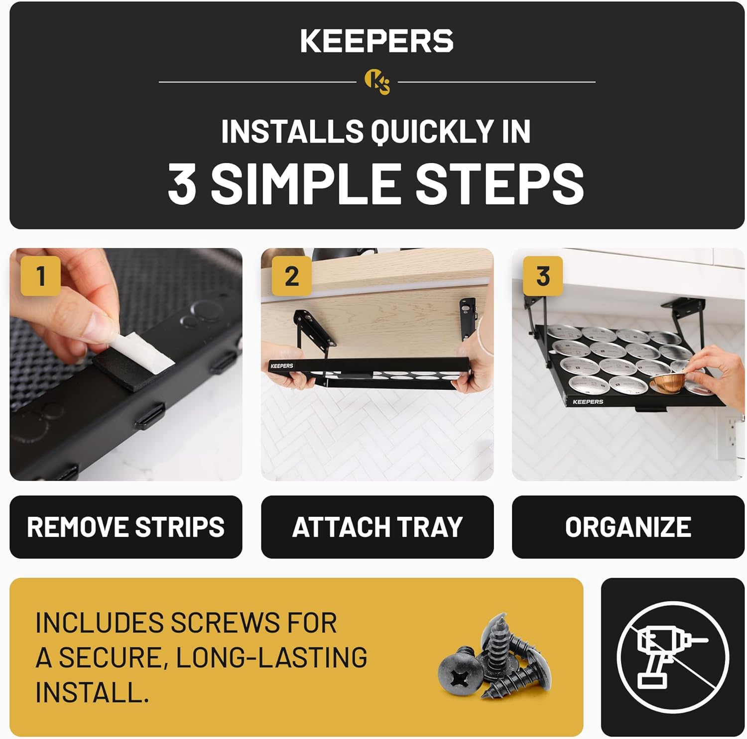 KEEPERS Nespresso® Vertuo® Pod Holder|Under Cabinet Swing Down Coffee Pod Organizer|Keurig® Coffee Pod Holder|K Cup Holder Storage Organizer|Magnet Steel RV Office Small Kitchen 10x9in BLACK