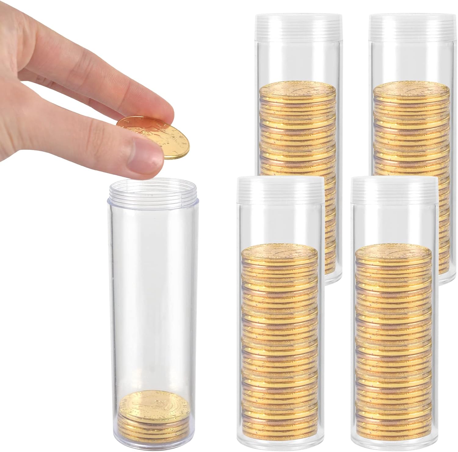 5 Pieces HalfDollar Coin Storage Tubes Clear Plastic Coin