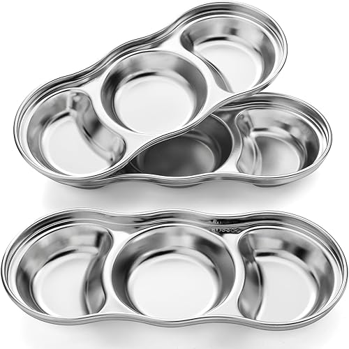 Platos de salsa de acero inoxidable, 3 tazas de salsa, 3 compartimentos, cuencos de salsa de soja para el hogar, cocina, restaurante, barbacoa