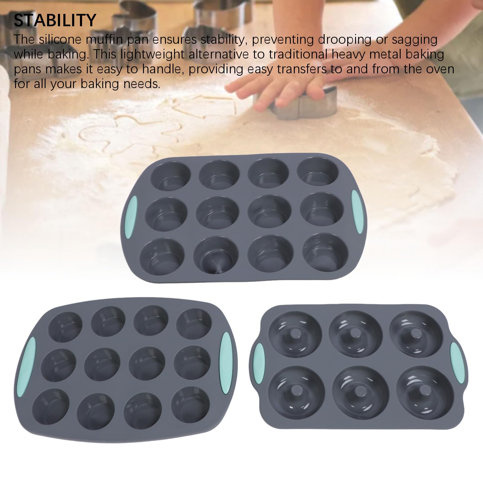 Nikou Teglia per muffin in silicone, antiaderente, per cupcake e ciambelle, resistente al calore, lavabile in lavastoviglie, cucina da cucina, set da 1, ideale per muffin e torte