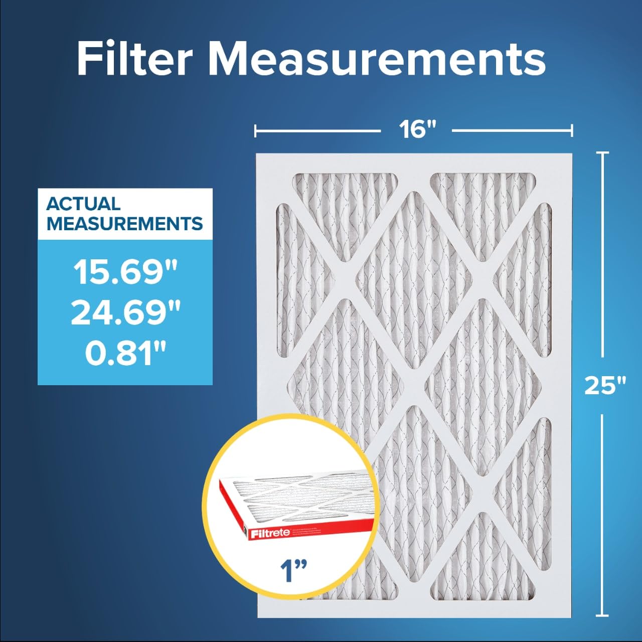 Filtrete Filtrete 16x25x1 Air Filter MERV 11, MPR 1000 Micro Allergen Defense 2-Pack, AC Furnace HVAC Filters for Home, 3-Month Pleated Electrostatic (Actual Size 15.719 x 24.72 x 0.84 in) in use