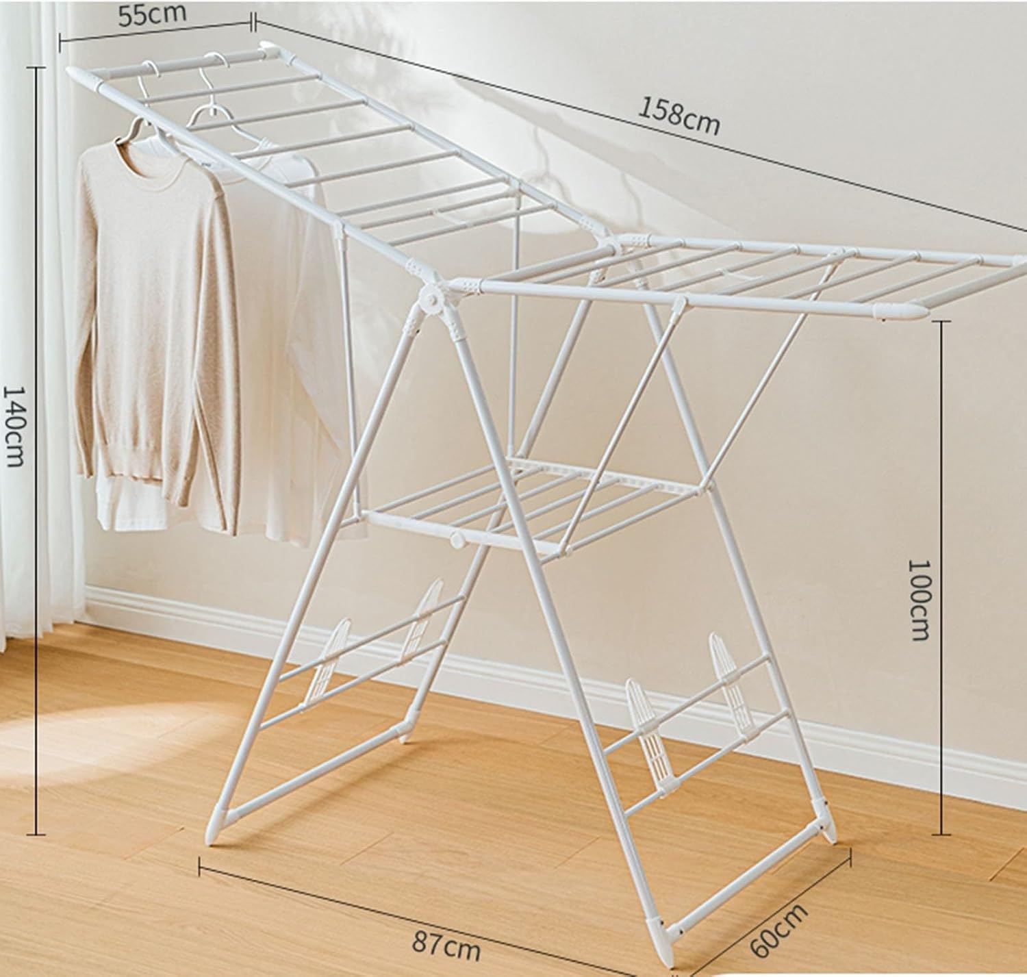 Large Mobile Floor Drying Rack, Indoor Balcony Clothes Drying Stand, Space-Saving Wing Hanging Rack for Efficient Laundry Drying