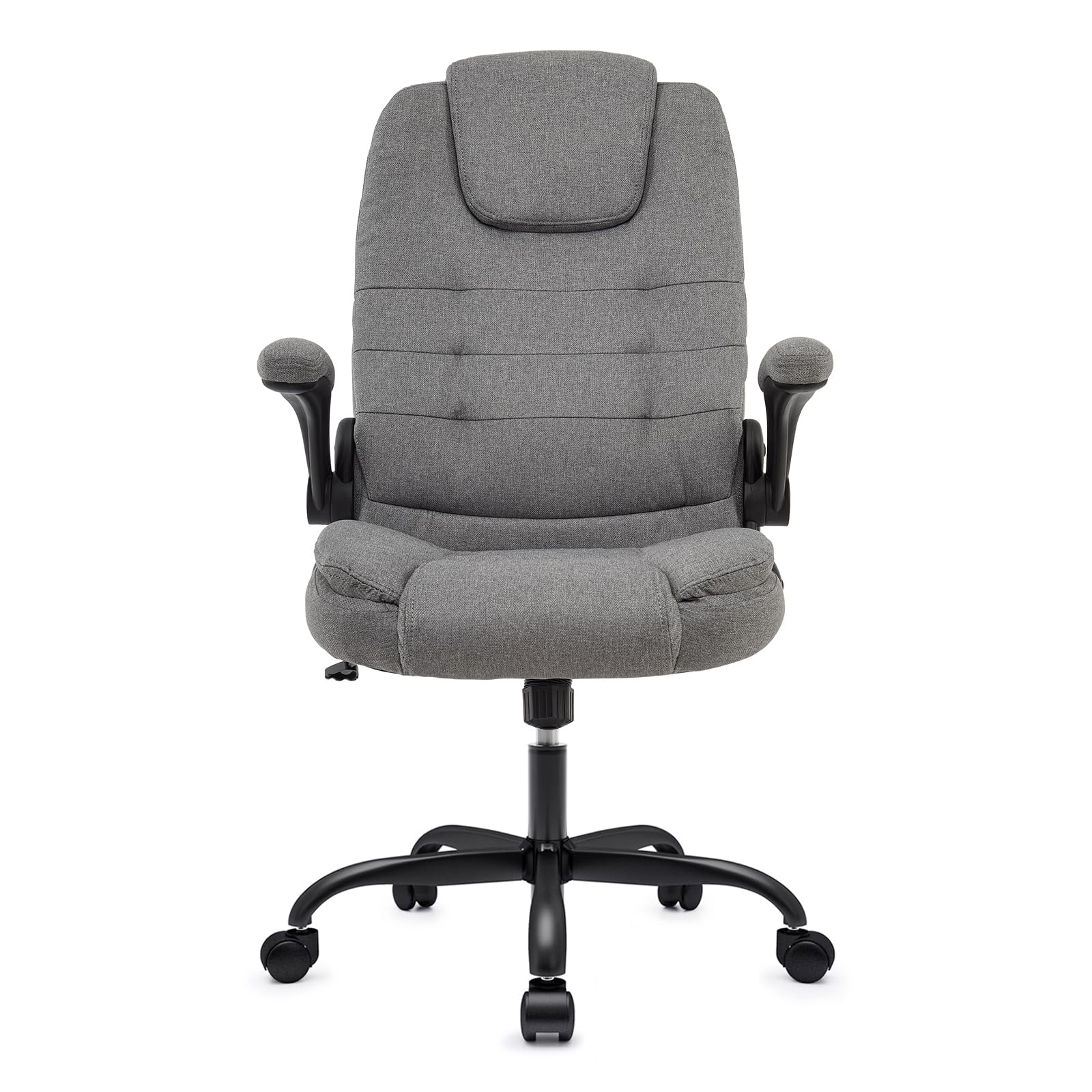 IWMH Ergonomischer Bürostuhl,Schreibtischstuhl mit Hochklappbaren Armlehnen | Chefsessel Stoff Hohe Rückenlehne Höhenverstellbar für Home Office & Büro (Grau)
