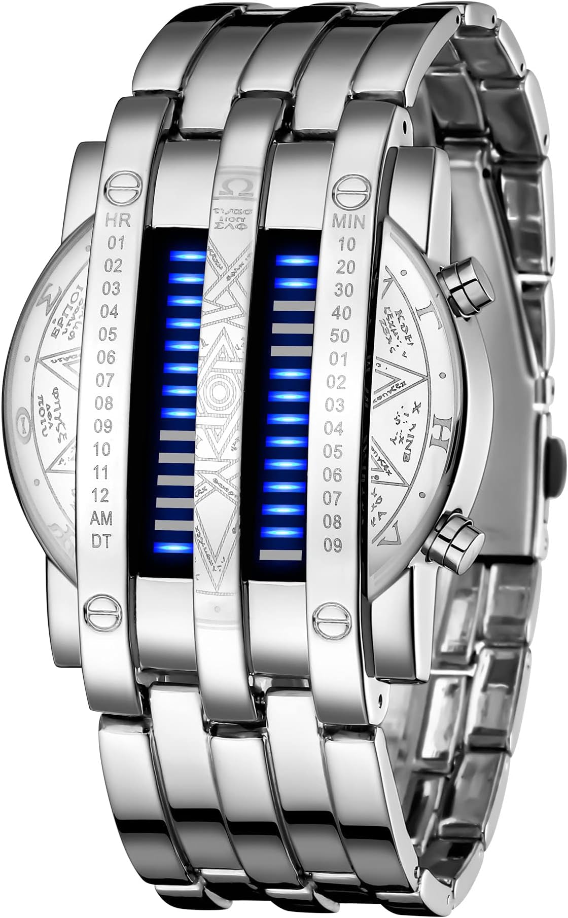 Binary Matrix Blue LED Digital Watch Mens Classic Creative Fashion Black Plated Wrist Watches