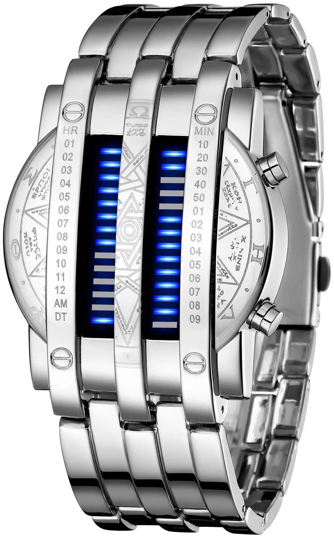 Binary Matrix Blue LED Digital Watch Mens Classic Creative Fashion Black Plated Wrist Watches