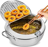 Panela de Fritadeira, Panela Tempura Fritadeira Profunda, Aço Inoxidável Fundo Plano Fogão Estilo Japonês, Frigideira Tempura Japonesa com Termômetro