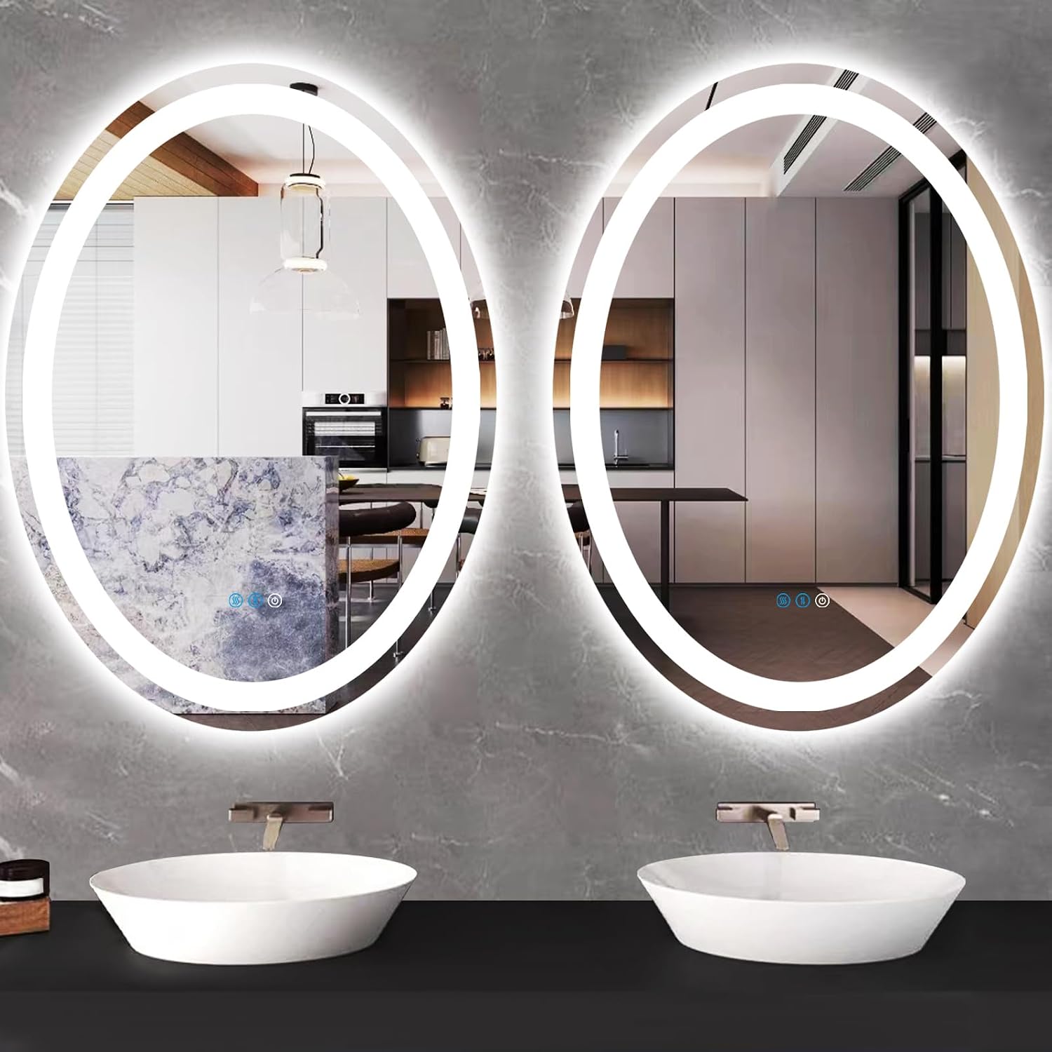36 x 24 Inch LED Oval Bathroom Mirror with Lights 3 Color Smart Memory Dimmable Front lit Antifog Shatterproof Tempered Glass 36 Inch Oval Lighted Vanity Mirror for Bathroom Hair Salon Wall Mounted