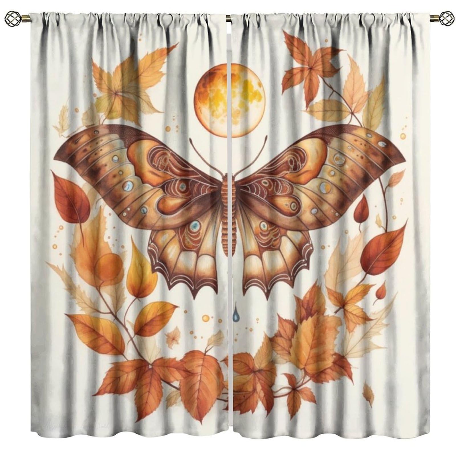 BenYaSong Autumn Blackout Window Curtain,Butterfly Full Moon for Home Kitchen Livingroom Coffee Room Window Drapes 2Panel 52" W X 96" L