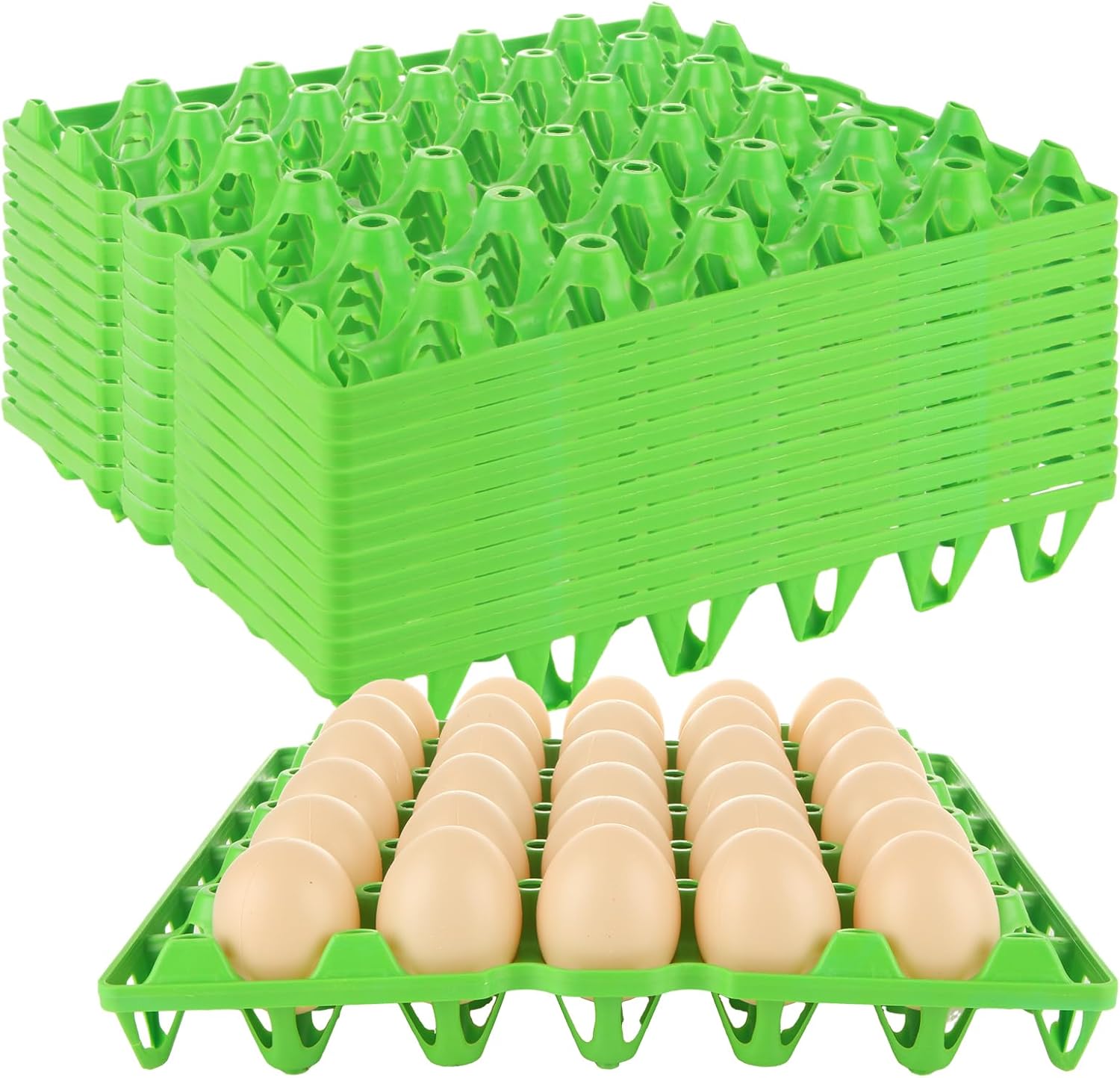 DAJAVE 12 Pack Plastic Egg Tray, Egg Crates 30-Eggs Flats for Home Chicken Farmers, Stackable Eggs Cartons Flats for Packing, Storage, Shipping Fresh (Green)