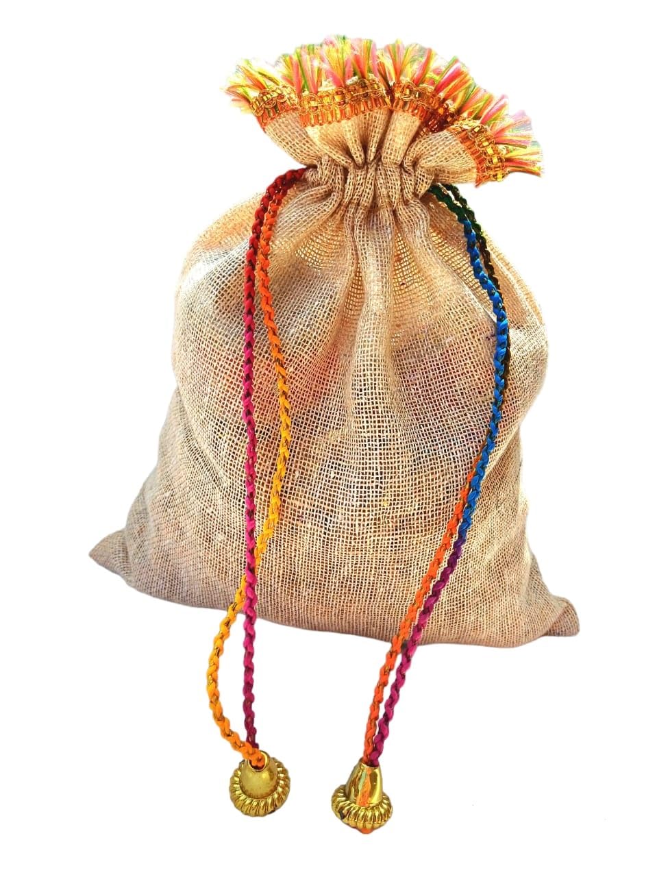 Jute Potli Bag home made in natural colour with multi less, Shagun Pouch, Chocolate Bags, Dryfruit Bag, Jewelries, Gift Bags, Women handbag-image-24