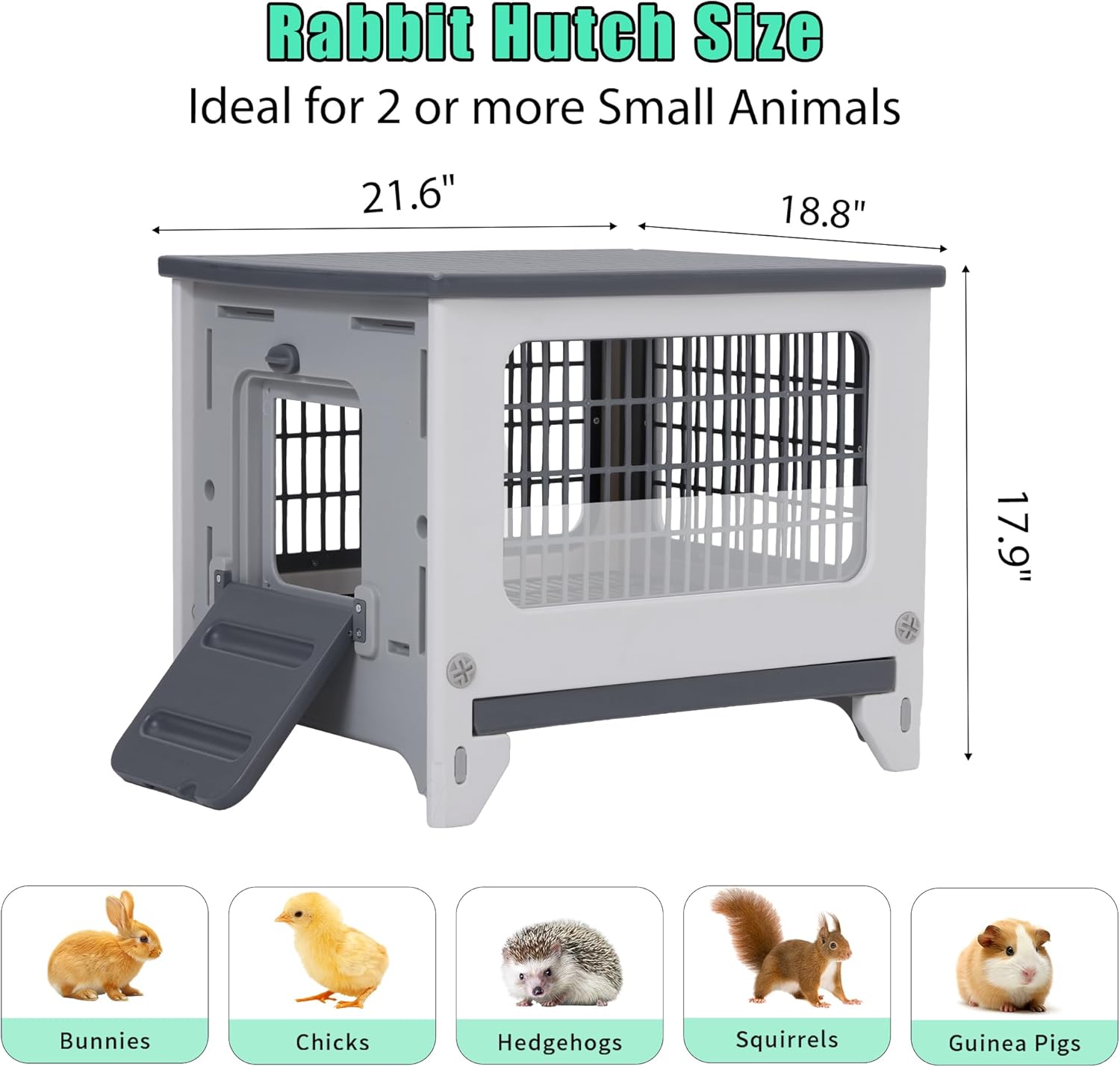 Plastic Rabbit Hutch for Indoor & Outdoor, Featuring Urine Barrier and Pull-Out Tray, Pet Habitat for Small Animals, Rabbit Cage Easy Cleaning and Assembly 20.8"L x 18"W x 17.5"H