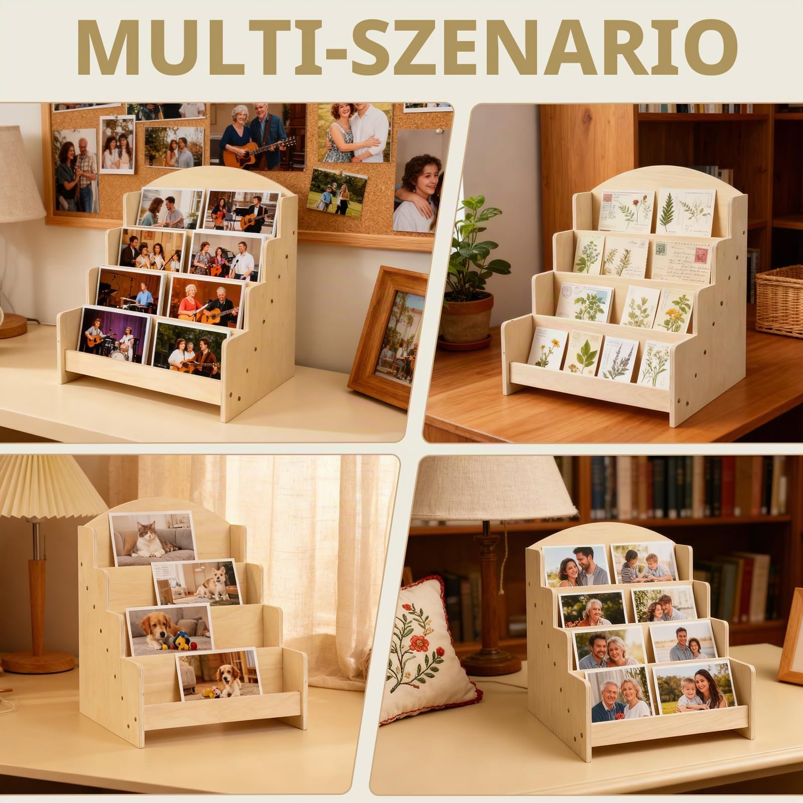 GAESHOW Kartenständer, Postkartenständer, Holz kartenaufsteller Postkartenhalter, 4 Etagen Postkarten Aufbewahrung Display Ständer für Grußkarten, Kartenaufkleber, Broschüren Küche, Haushalt & Wohnen
