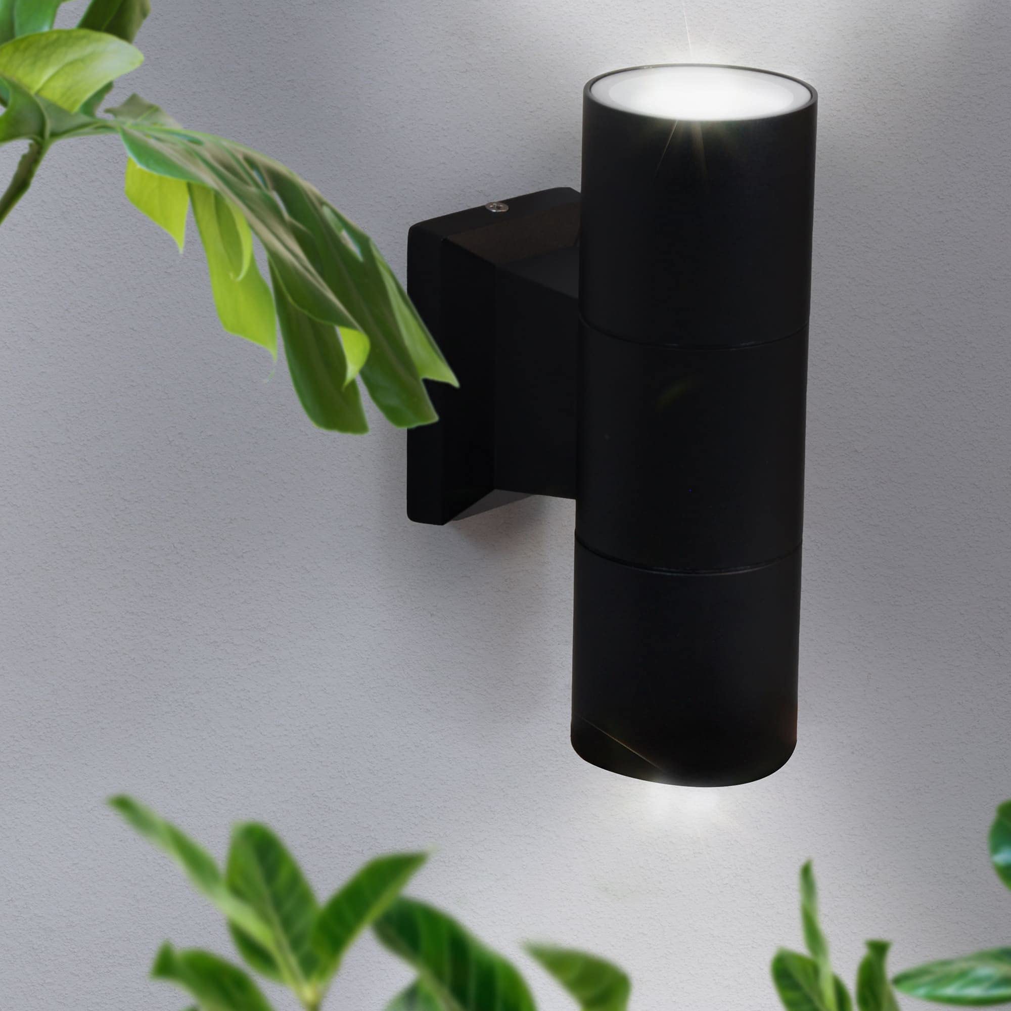 wonderlamp Pack 2 Aplique de pared 2 Luces GU10 exterior Chill, 65W, Impermeable IP44, Lámpara Exterior Moderno, Cilíndrico, Negro