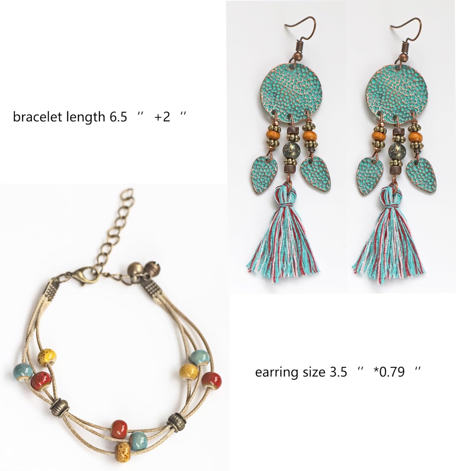 Rnivida Western Jewelry Set for Women,4 Piece Boho Layered Necklace with Earrings and Bracelet,Colorful Vintage Style - Image 4