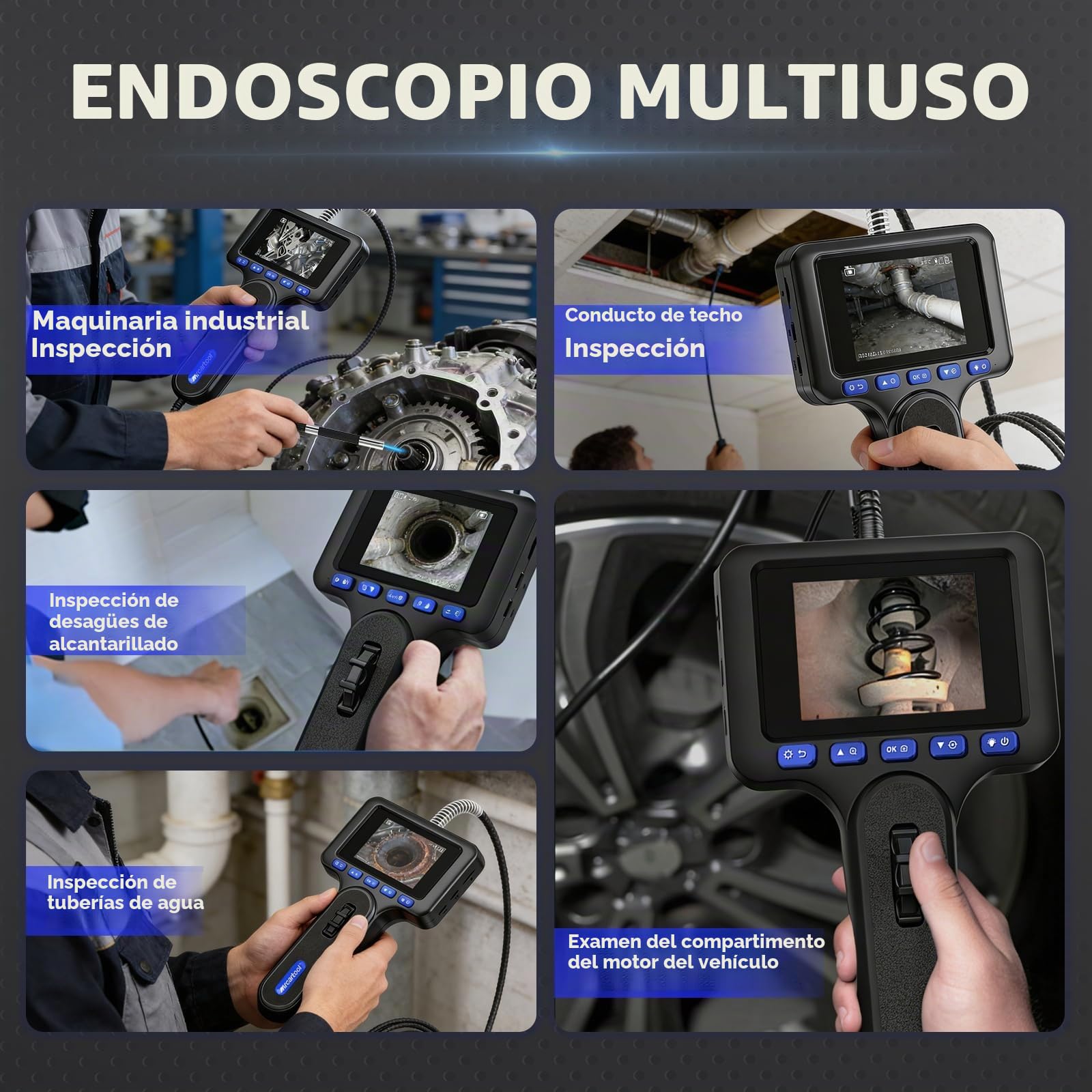 Cámara endoscópica con luz, endoscopio de 6,25 mm, cámara de inspección de 2,8" con pantalla IPS, cámara endoscópica de cabeza móvil, cámara de tubo flexible IP67 resistente al agua con cable