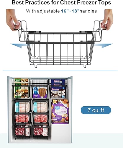 Miniatura 5 de iSPECLE Organizador de pecho para congelador, paquete de 2 cubos organizadores colgantes para congelador con mango expandible para congelador de 7