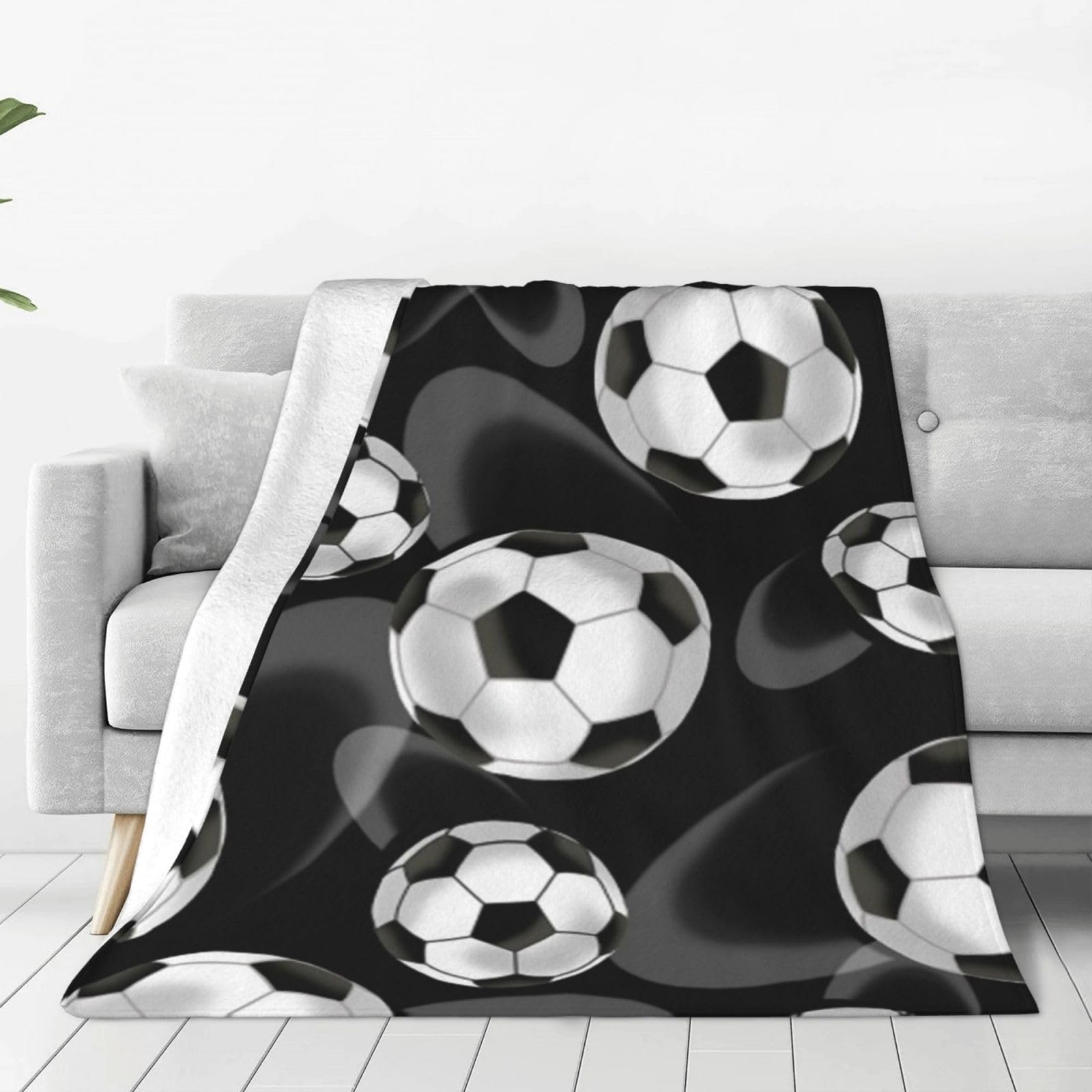Couverture chaude lit jeté de canapé flanelle peluche noire motif football