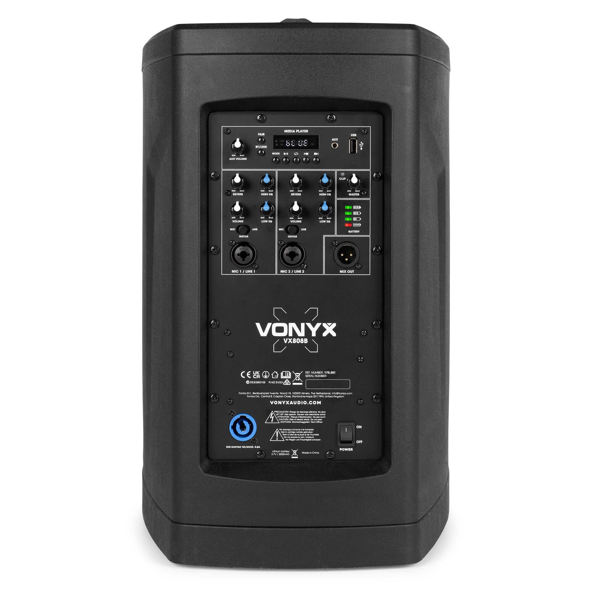 Vonyx VX808B - Akku Lautsprecher, PA Anlage Aktiv - 2er Set, 10h Akku, 640 Watt Line Array Säulenlautsprecher, 8 Zoll Subwoofer Aktiv, Stereo Pairing, Bluetooth 5.0, DJ Anlage Komplett Set, PA Speaker
