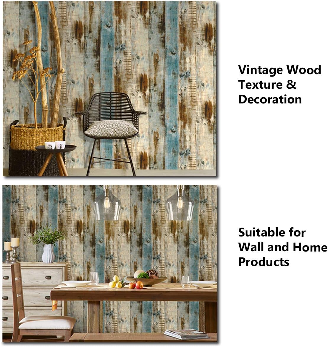 MulYeeh 17.7'' x 472'' Peel and Stick Wallpaper Wood Plank Faux Wood Wallpaper Removable Self-Adhesive Vintage Wall Covering Prepasted Decorative