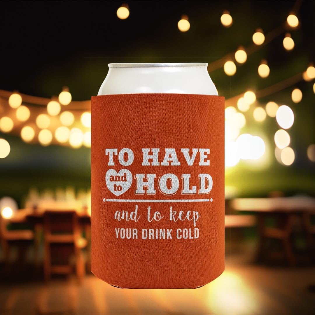 Wedding Guest Gifts Have Hold Keep Drink Cold Names & Date 48-Pack Personalized Drink Can Coolers Burnt Orange