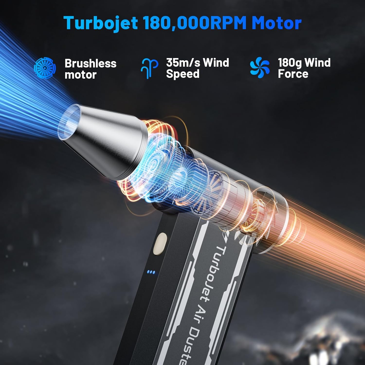 L8 Compressed Air Duster 180,000 RPM 4-Speed Electric with TurboJet Mode, 8000mAh Battery & Cleaning Kit, for Desktop, PC, Keyboard, Laptop, Car, Home