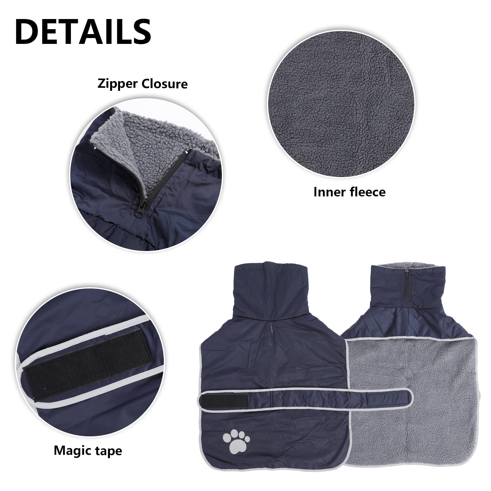 Geyecete -Invernale Cappotto per cane bassotti, con fodera in pile polare,impermeabile abbigliamento da esterni con Foro per Imbracatura,Giacca per cani piccola y media-Blu Navy-XS