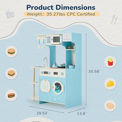 Miniatura 2 de EROMMY Juego de cocina de madera, juego de cocina para niños, juego de cocina para niños, cocina para niños pequeños con 29 piezas de accesorios de