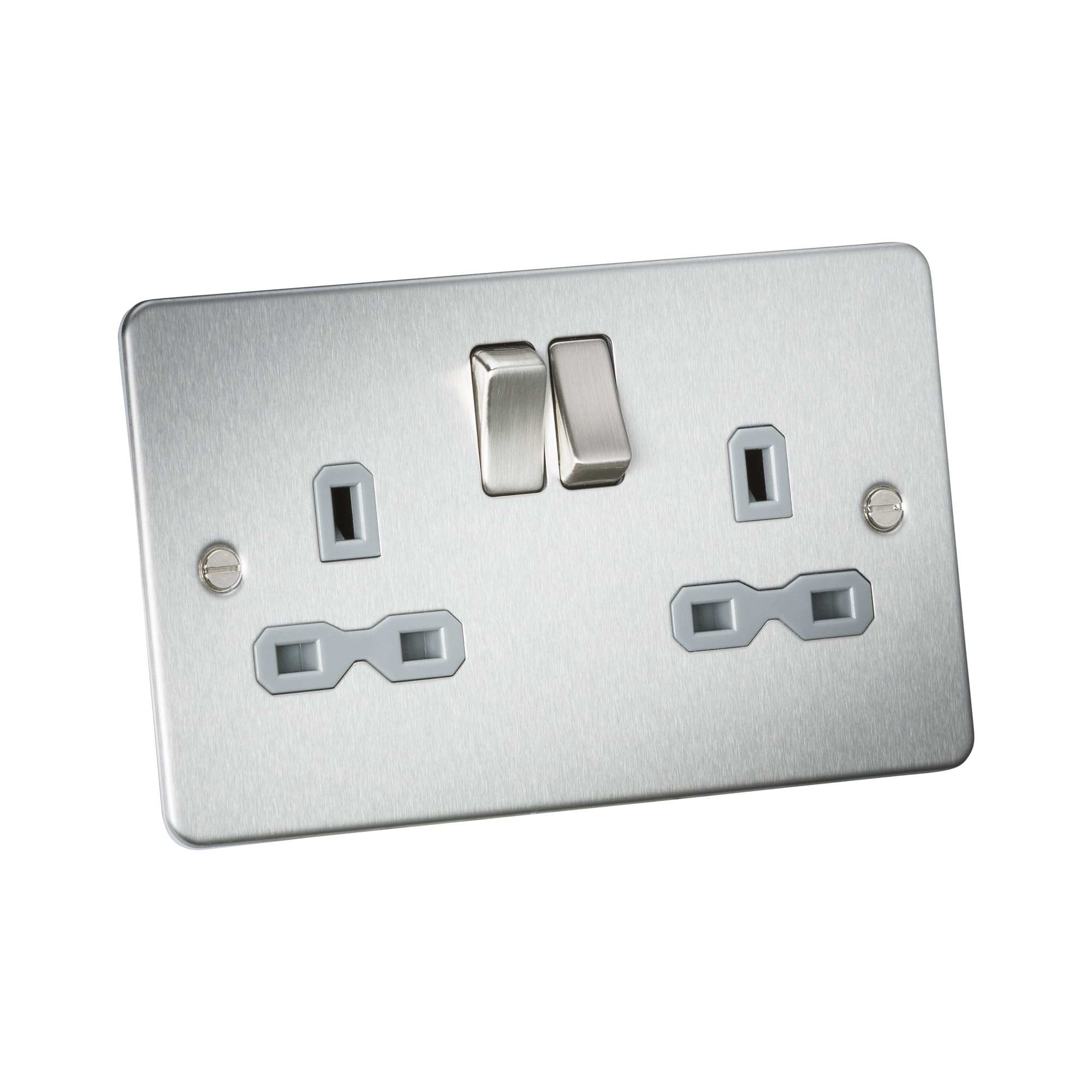 Knightsbridge Brushed Chrome Fpr9000bcg Flat Plate 2G Dp Switched Socket, Silver