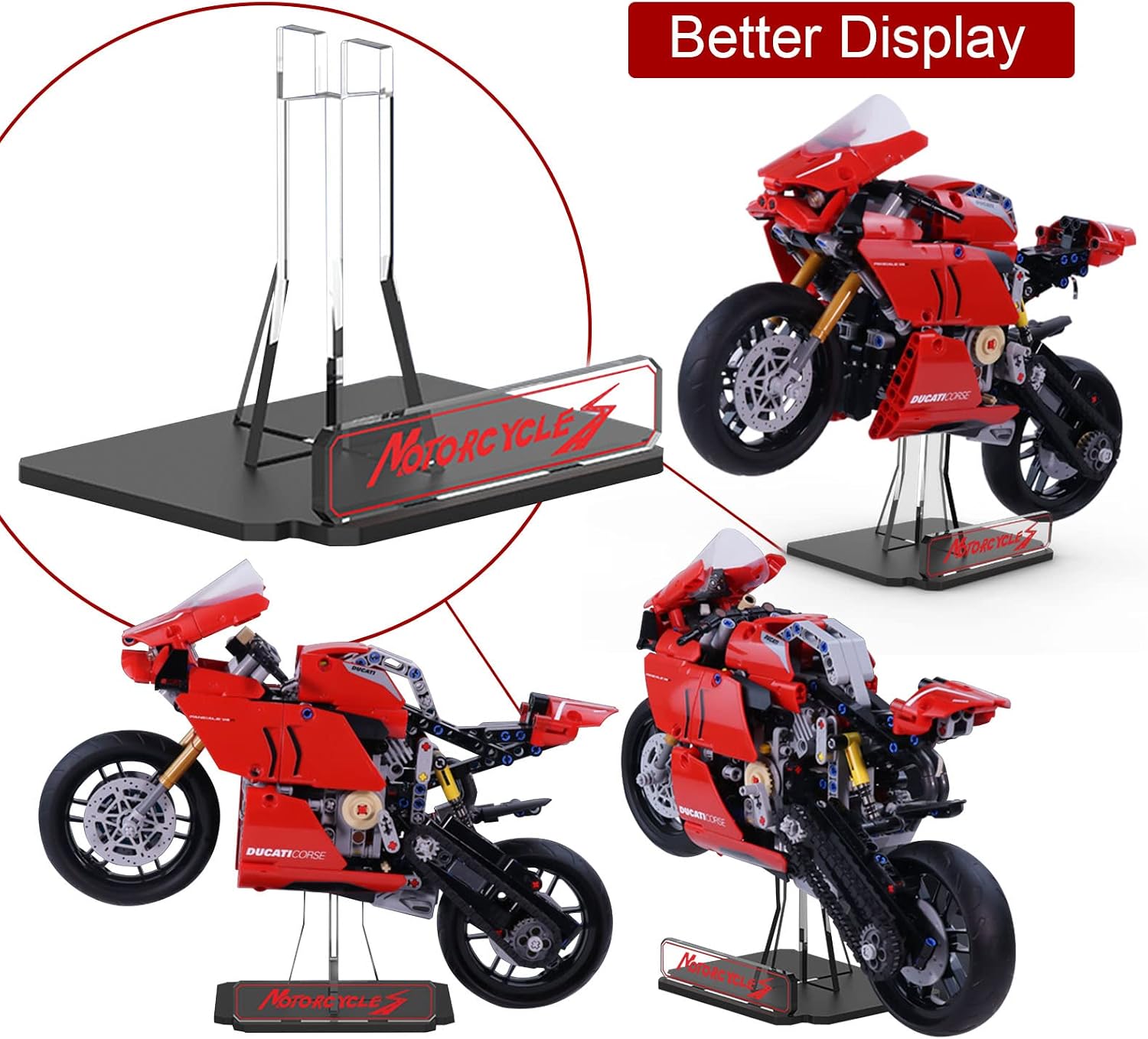 Vaodest Acrylic Display Stand for Lego 42107 Ducati Panigale V4 R Set, 5 MM Transparent Clear Display Holder,Compatible with Lego 42107 Ducati Panigale V4 R(Display Stand Only, Not Lego Building Set)